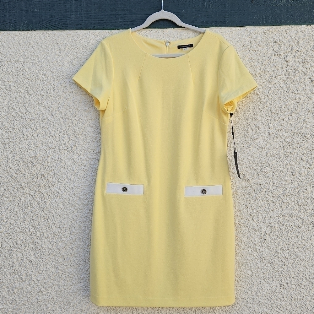 NWT Tommy Hilfiger light yellow faux pocket retro sheath dress size 12